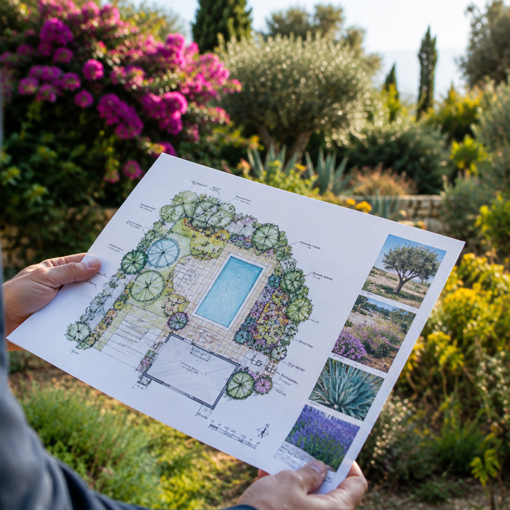Diseño de jardín en manos